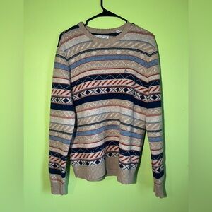 Original Penguin Beige Crewneck Sweater with Geometric Patterns